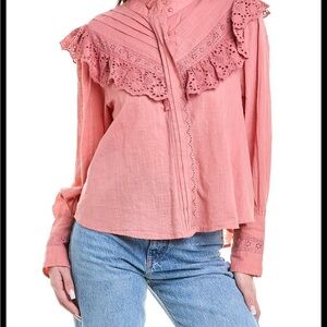 Free People Hit The Road Blouse Ruffle Eyelet